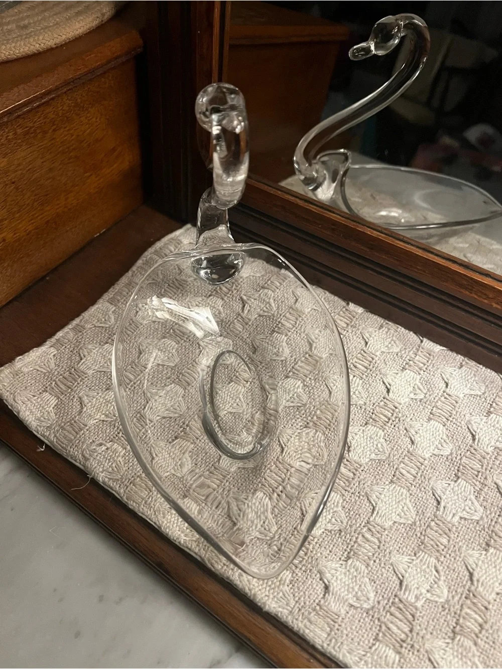 DUNCAN & MILLER Vintage MCM 1930s-1950s Clear Glass Swan Candy/Trinket Dish EUC